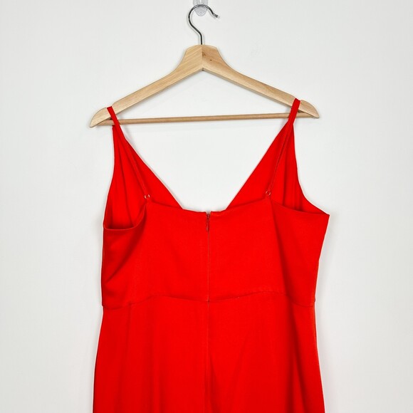 BCBGMaxAzria Faux Wrap Ruched Ruffle Maxi Dress Red Sz 16 - Picture 7 of 12